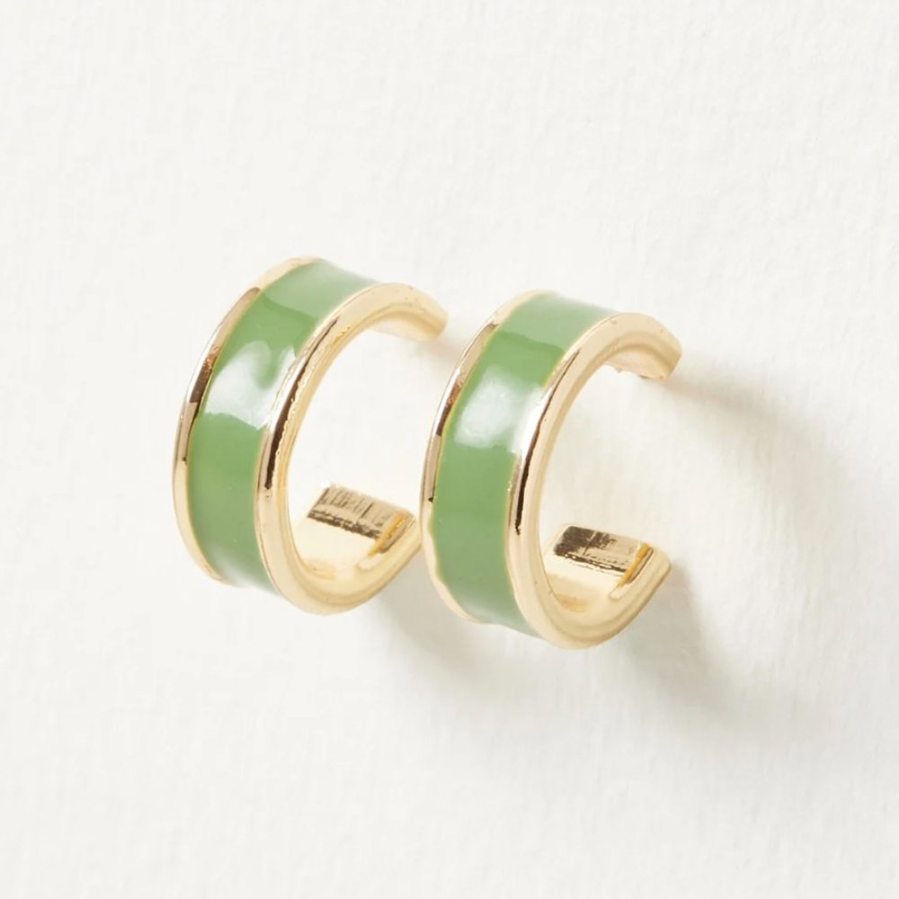 NWT Oliver Bonas Green Enamel Hoop Earrings